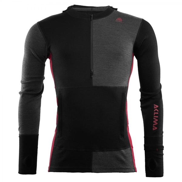 Bilde av ACLIMA Warmwool Mens Hood Sweater W/Zip Jet Black/Marengo/chilli Pepper