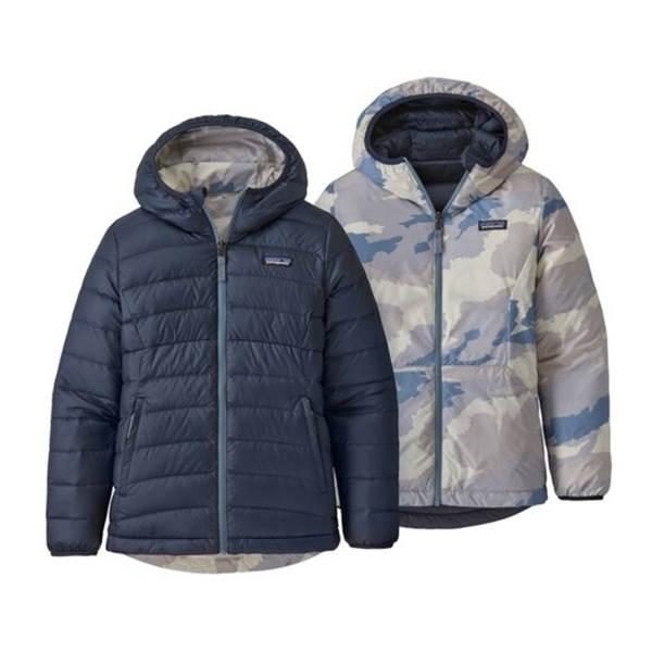 PATAGONIA Girl's Reversible Down Sweater Hoody New Navy Hemsedal
